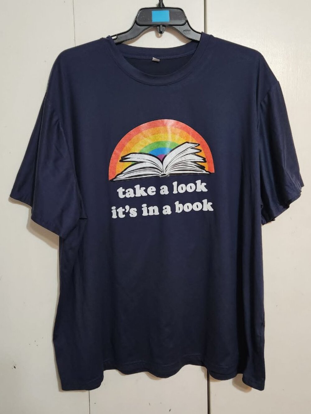 Rainbow T-Shirt Men's 5XL Navy Blue Graphic Tee Take A Look It's In A Book